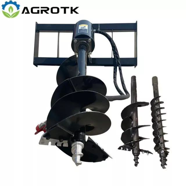 Skid Steer Attachment Hydraulic Auger Frame Post Hole Diggers 6" 12" 14"  3 bits