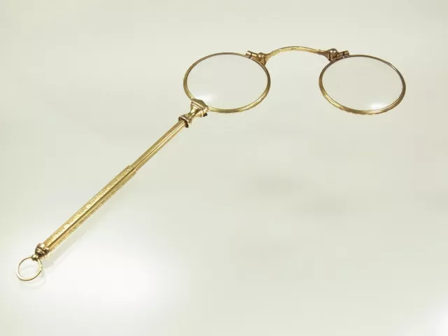 Antikes Lorgnon Stielbrille 585 Gelbgold mit Teleskopgriff fein verziert um 1900