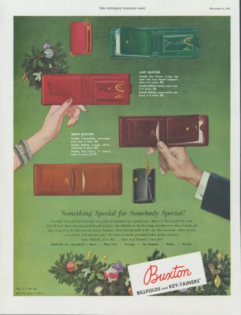 1951 Buxton Christmas Gifts Billfold Key-Tainers Leather Vintage Print Ad SP5