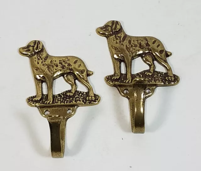 Pair Solid Brass Lab Retriever Dog Coat Hooks Hat Hanger Metal Wall Hooks