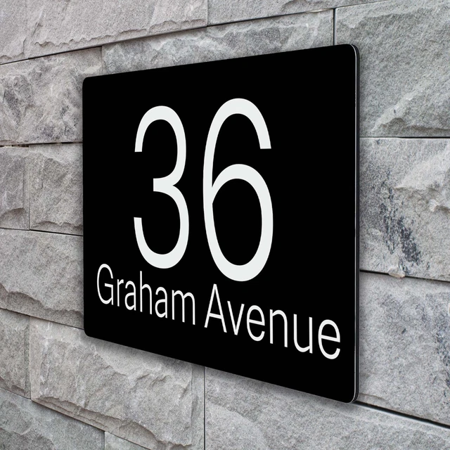 Personalized Modern House Number Sign: Brushed Silver Metal Address Plaque