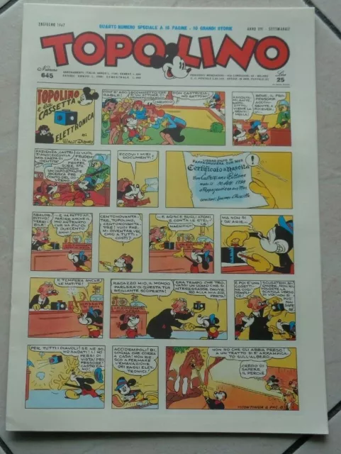 Topolino Il Giornale N°645 Anno Xvi Settimanale Del 28 Giugno 1947 Anastatica