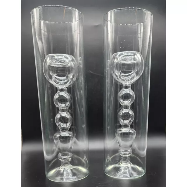 Contemporary Clear Glass Double Wall Cylinder Tealight Candle Holders Set of 2