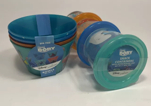 NEW Disney Pixar FINDING DORY  Bowl Set of 4 & Snack Container Set of 3 BPA Free