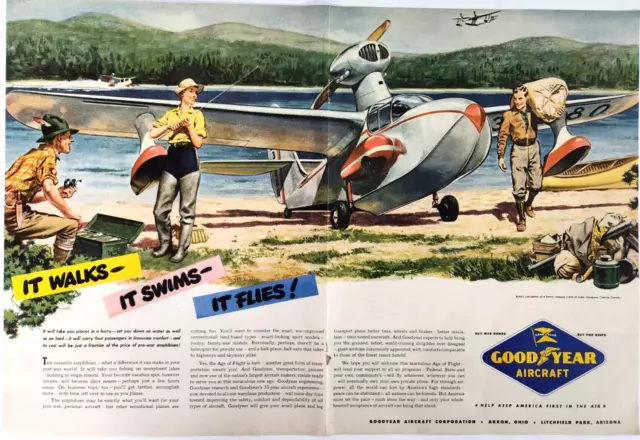 Lake Timigami Ontario Goodyear Aircraft Fishing Seaplane 1945 Ad Magazine Print
