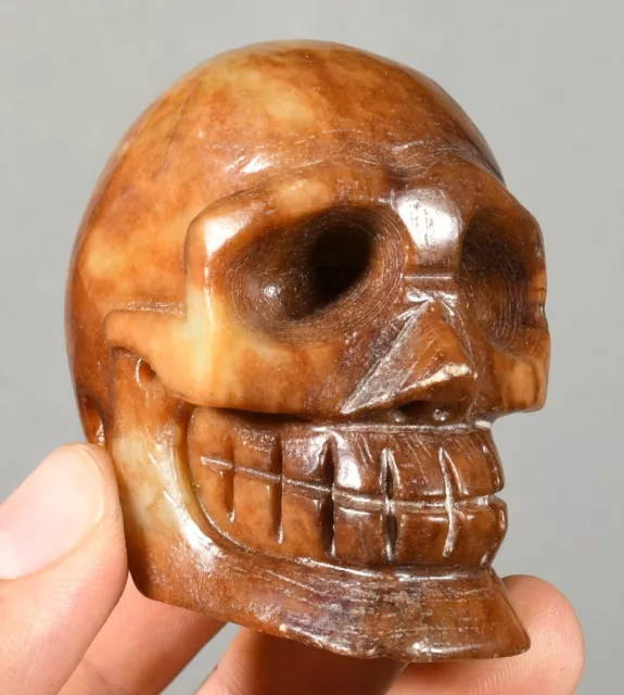 1.9" Alte natürliche Jade Feng Shui menschliche Schädel Skelett Kopf Statue