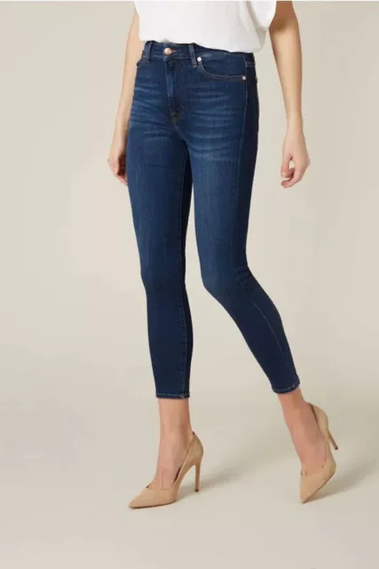 £200 NWT 7 For All Mankind High Rise Aubrey Skinny Jeans Size 28 Dark Blue