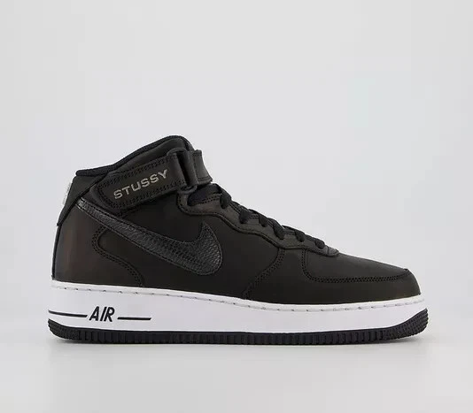 Scarpe Nike Air Force 1 07 Mid SP X Stussy DJ7840 001 nere bianche taglia UK 3,5 NUOVE