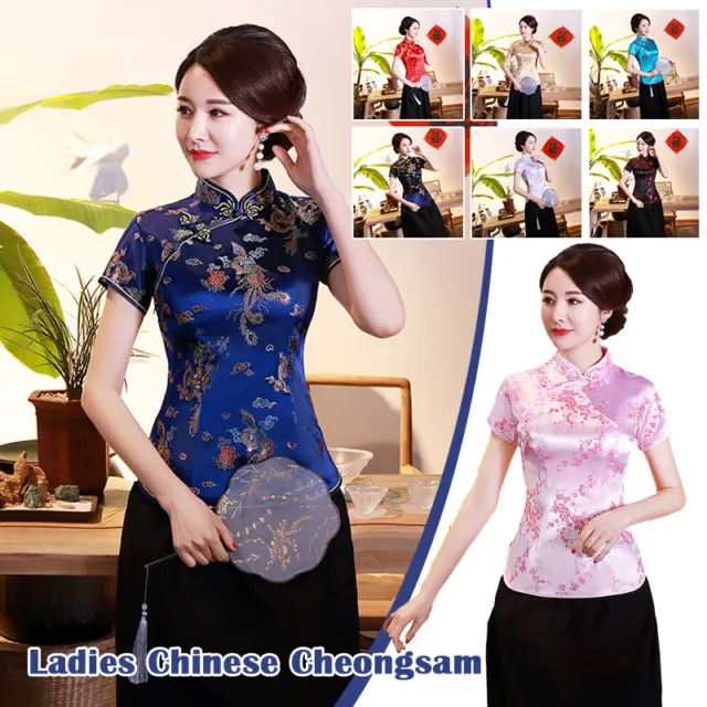 Cheongsam Shirt Chinese Style Printed Qipao Top Dress for Party Wedding Women