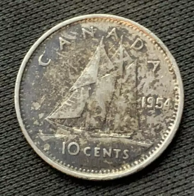 1954 Canada 10 Cents Coin XF   .800 Silver       #G35