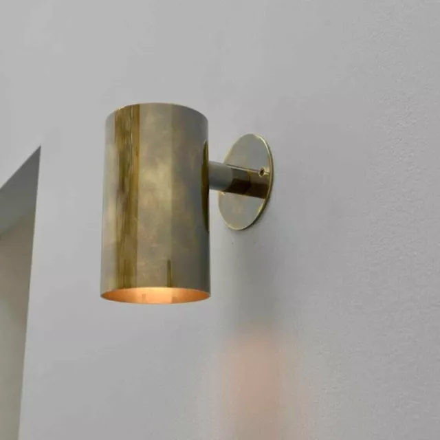 Cylinder Light Wall Sconce in Raw Brass Italian Mid Century Lamp