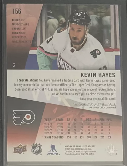 2023-24 Upper Deck UD SP Game Used #156 Kevin Hayes All Star Jersey Flyers 2