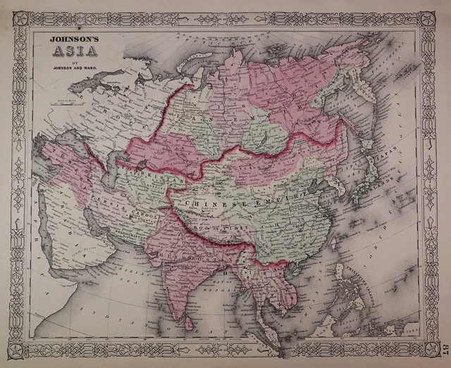 Authentic Antique 1863 Johnson Atlas Map ~ ASIA ~ (14x18) -#1442