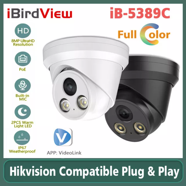 iBirdView Hikvision Protocol 4K 8MP PoE Built-in Mic Full Color CCTV Dome Camera