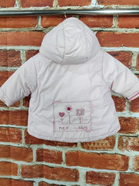 Baby Birl Next Coat Età 0-3 Mesi Cappuccio Imbottito Rosa Ricamato Giacca Calda 62Cm 2