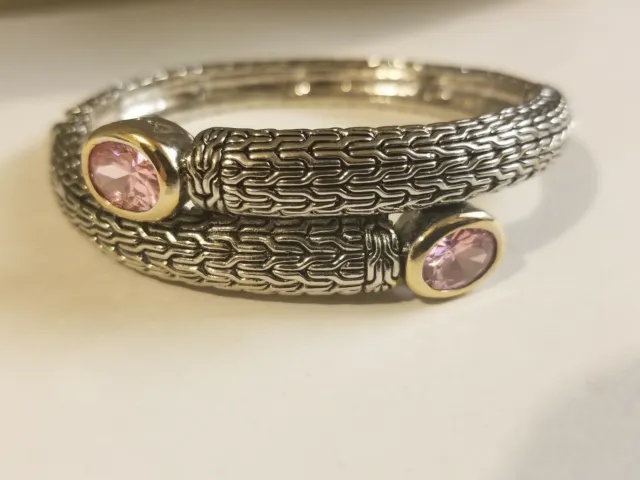 Cuff Bangle with Pink Topaz Bracelet Two-Tone 14k Gold plated