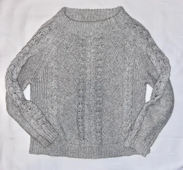 J. Crew Gray Chunky Cable Knit Cotton/Merino Wool Blend Sweater Medium