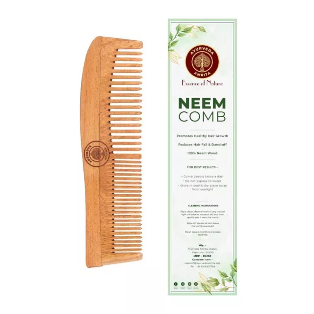 Ayurveda Amrita Peigne en bois de neem biologique à double dent pour...