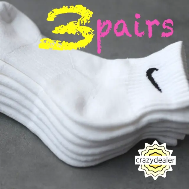 Nike Everyday Cushioned Cotton Training Ankle Socks DRI-FIT WHITE Medium 3 Pairs