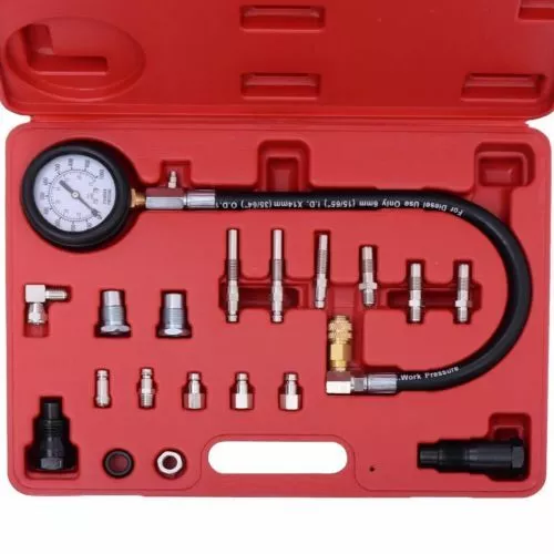 New 19PC Diesel Oil Cylinder Pressure Manometer Test Meter Gauge Tester Kit Set