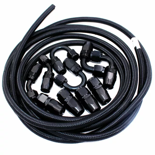 AN6 -6AN Fitting Stainless Steel Nylon Braided Oil Fuel Hose Line Kit HD