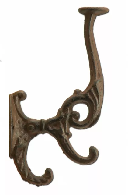 Decorative Coat Hook Victorian Ornate Triple Wall Hooks Rust Brown Cast Iron 7"