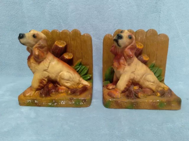 Chalkware Cocker Spaniel Dog Bookends Unbranded