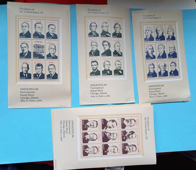 4 feuilles 36 TIMBRES Présidents States USA stamps 1986 NEUF