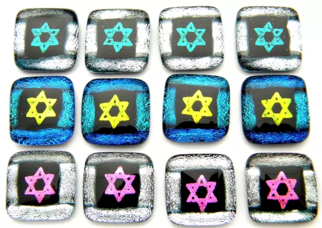 STAR OF DAVID SET OF 12 pcs DICHROIC FUSED GLASS pendant (J25) CABS HANDMADE