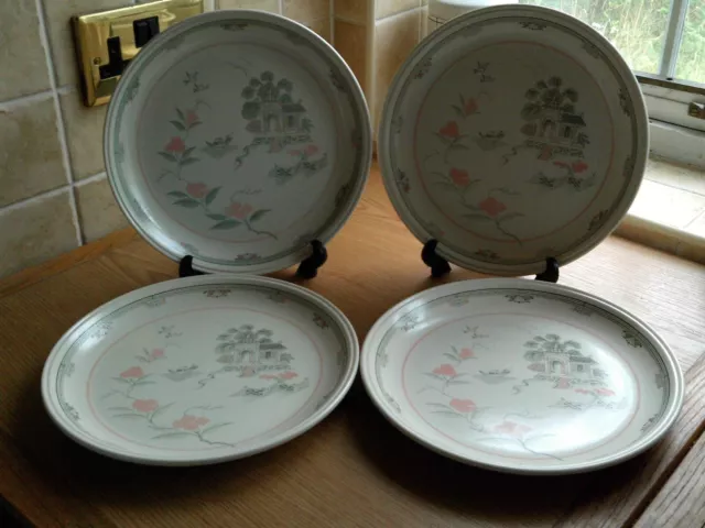 4 x Coloroll/Staffordshire Oriental Pagoda Ceramic Dinner Plates 25 cm