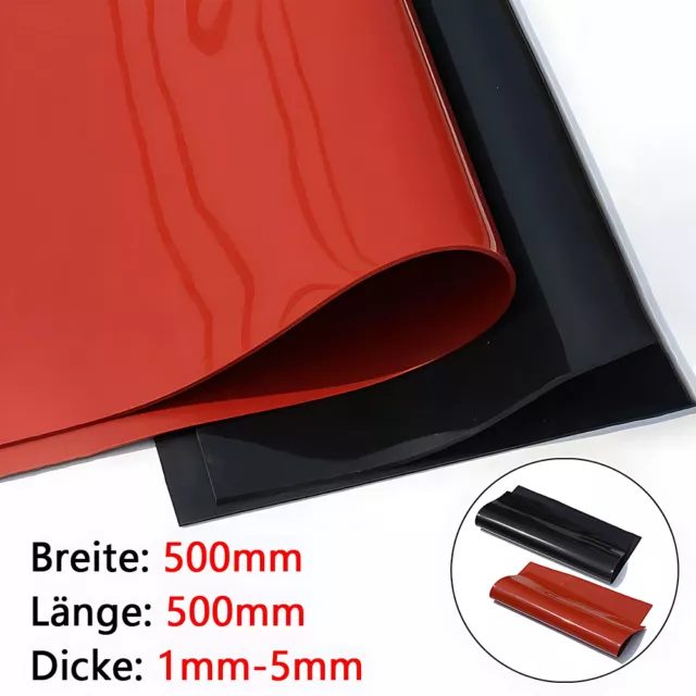 Dicke 1/2/3/4/5mm Silikon Gummiplatte Gummimatte Dichtung 500x500mm Schwarz  /Rot