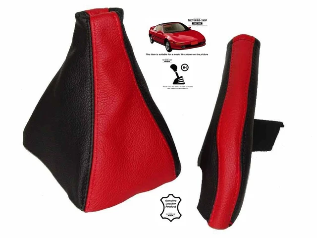 Gaiter Freno a Mano Ingranaggio per Toyota MR2 MK2 1989-2000 Rosso Nero Pelle