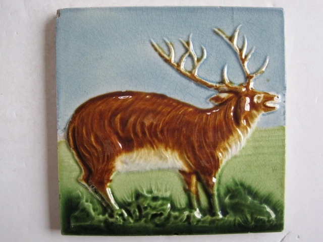 Antique Trent (Trenton N.j. Usa)  Moulded Majolica Wall Tile - Elk C1882-1939