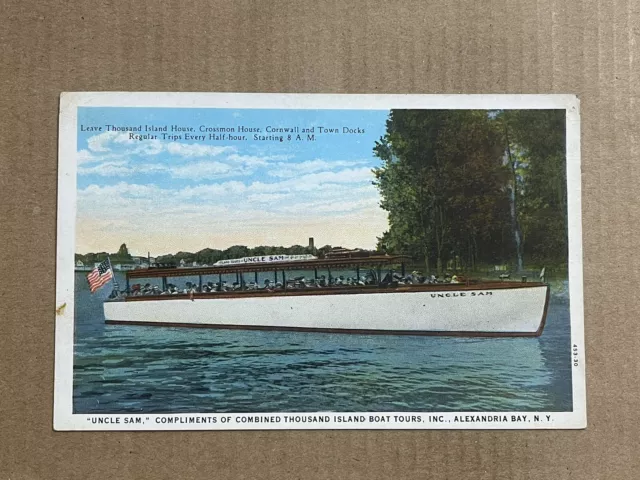 Postcard Alexandria Bay NY Thousand Island Boat Tours Uncle Sam Vintage New York