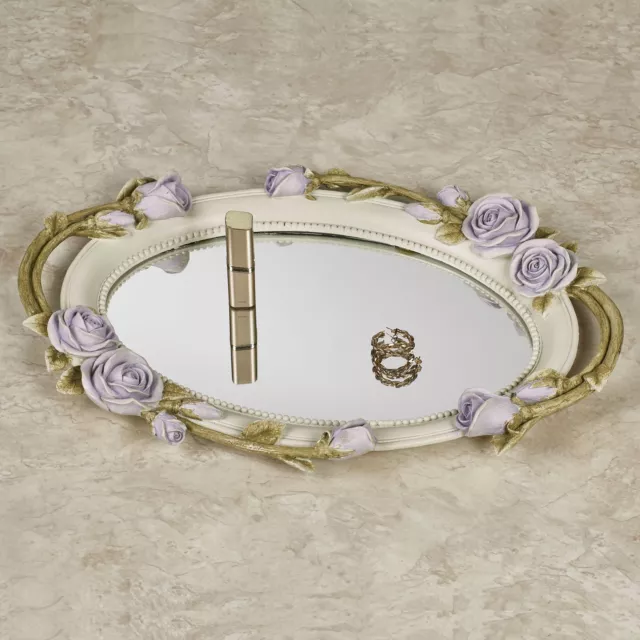 Rose Melody Floral Oval Mirrored Vanity Tray Purple Sage Green