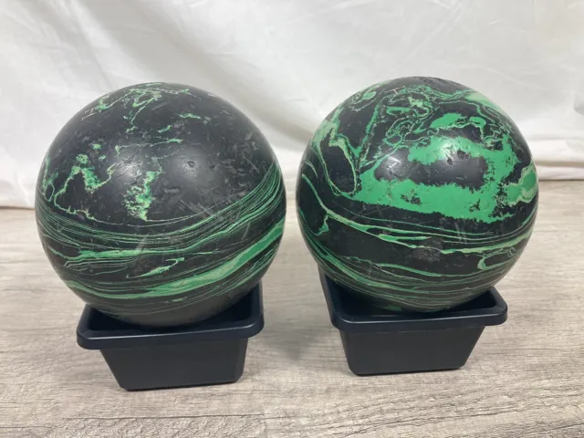 Pair of Ebonite Tornado Duckpin Bowling Balls Approx. 3.6lb 5in Diam Green Black 2