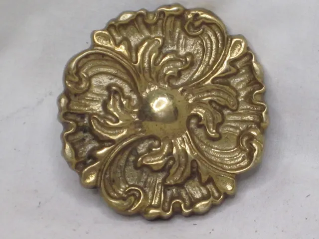 vintage ornate heavy brass knob Art Nouveau  handle marked 20F ? 2.25" diameter