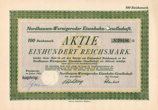 Nordhausen-Wernigeroder Eisenbahn Gesellschaft - Wernigerode - Aktie - 1925 -