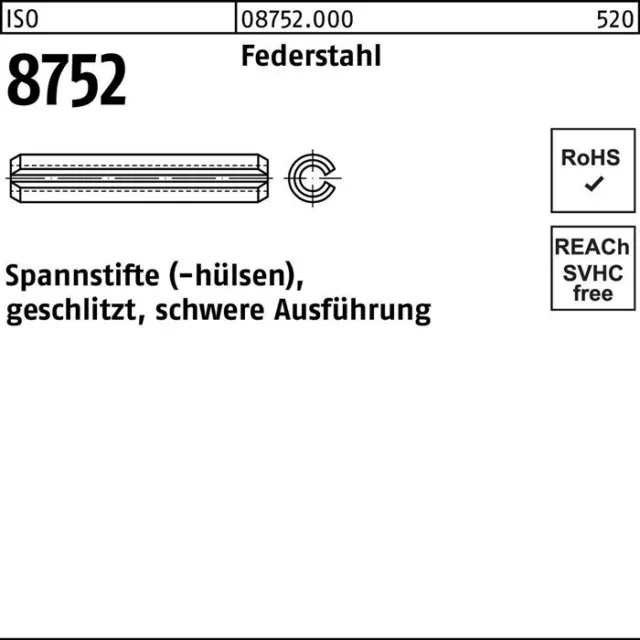 25er PACK(Stk) Spannstift 12 x 70 ISO 8752 geschlitzt Federstahl schwere Ausf.