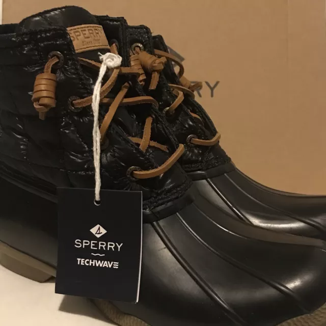 NEW Sperry Top Sider Women’s Size 8.5 M Saltwater Duck Boots Black Quilt 80755