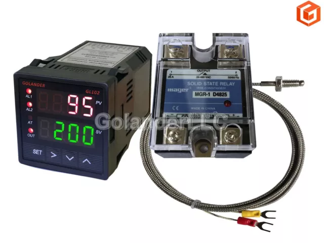 Dual Display Digital PID F/C Temperature Controller + K Thermocouple + 25A SSR