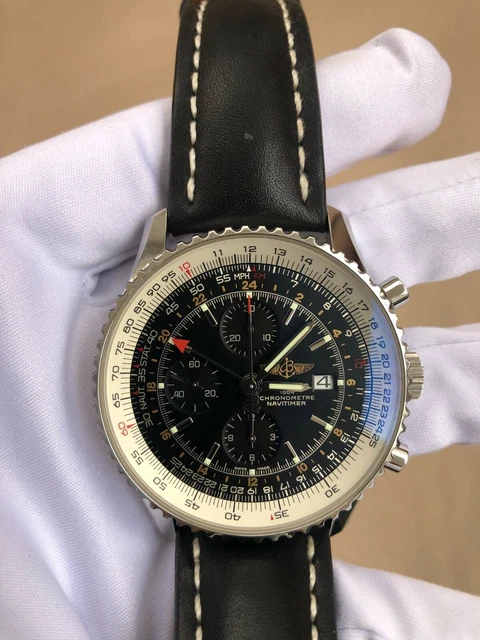 Breitling Navitimer GMT World Chrono 46mm Black Dial 2straps Box + Papers $5,750 Breitling Navitimer GMT World Chrono 46mm Black Dial 2straps Box + Papers $5,750
