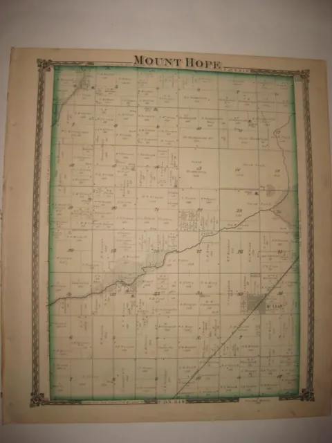 Antique 1874 Mount Hope Township Mclean City Mclean County Illinois Handcolr Map