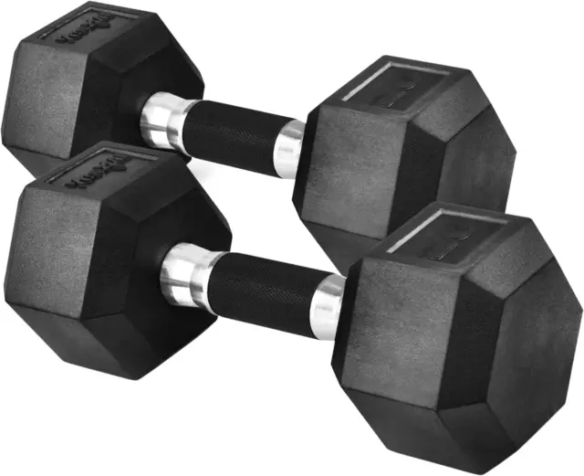 Rubber Grip Encased Hex Dumbbells – Hand Weights with Anti-Slip 5-50 LBS Pair/Se