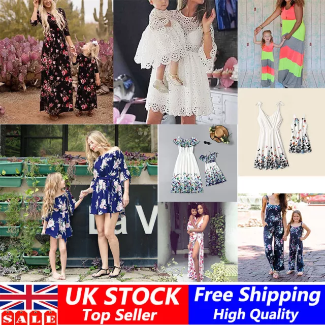 Fashion Family Matching Clothes Mother Daughter Dresses Women Floral Lace Dress！