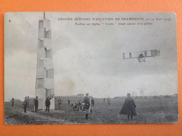 cpa AVIATION de CHAMPAGNE 1909 REIMS BETHENY Le Pilote Louis PAULHAN Pylône