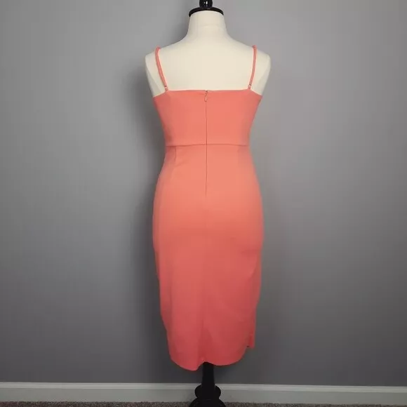 Laundry by Shelli Segal  Ruched Midi Dress Tulip Hem Coral Stretch Lined MWT$149 3
