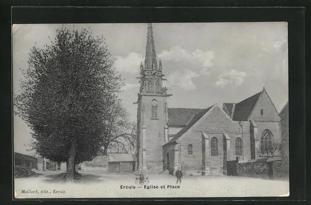 CPA Ercuis, Eglise et Place