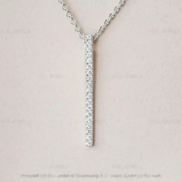 0.50CT Round Cut Moissanite Bar Pendant 18" Necklace 14K White Gold Plated