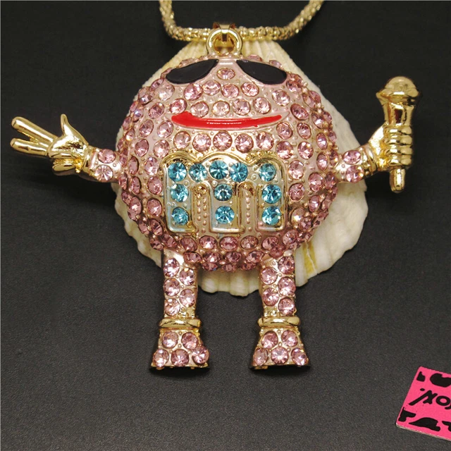 New Holiday gifts  Pink Bling 3D Chocolate Mr. Crystal Pendant China Necklace